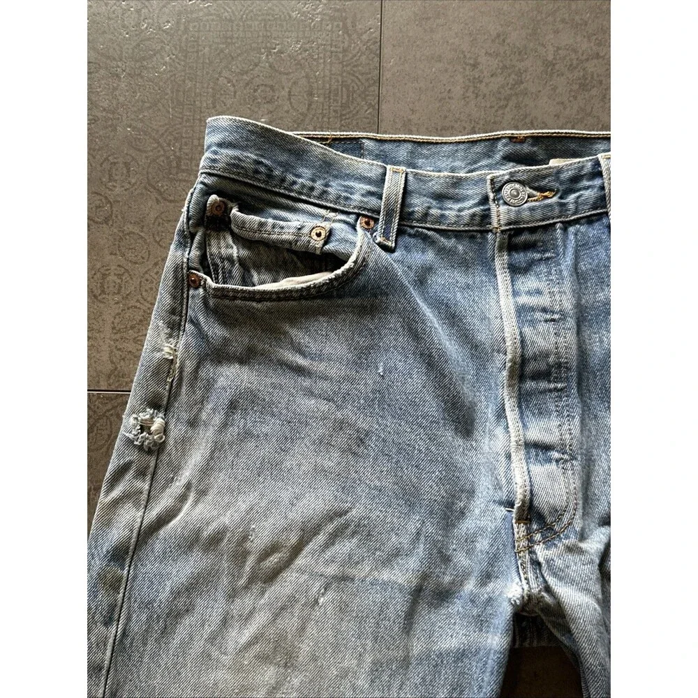 Levi's 501 Button Fly jeans super distressed 35x34 *shrunk* 33x29 retro grunge
